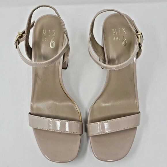 Beige Nude Patent Platform Open Toe Block Heel Sandal Womens 8.5 Baddie Chunky - Picture 8 of 11